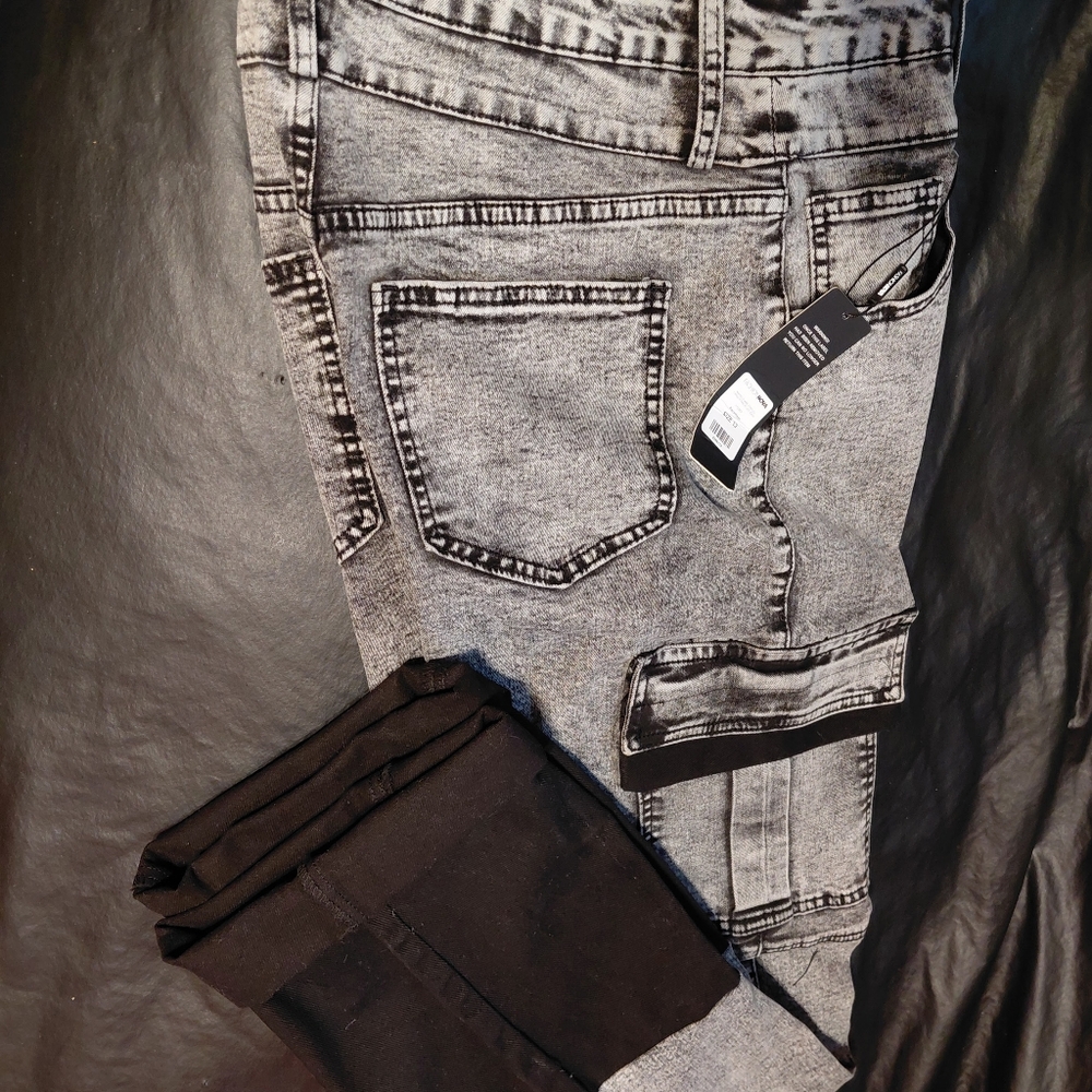 NEW FASHION NOVA UPCYCLE GREY ACID WASH Cargo Pants, 31 W X 36 L MADE TO MEASURE